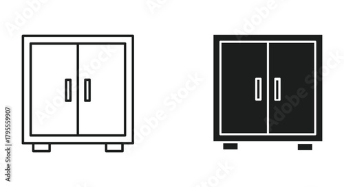 Two distinct cabinet icons: modern outline and solid design for storage
