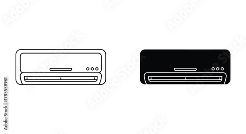 Air conditioner outline and solid icon for residential climate control