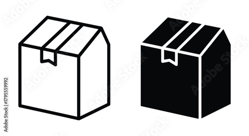 Isometric package box icon in outline and filled style, delivery shipping symbol