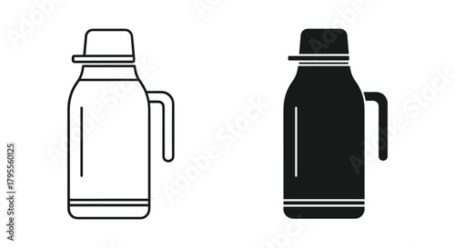 Thermos bottle line and glyph icon set, hot beverage container illustration