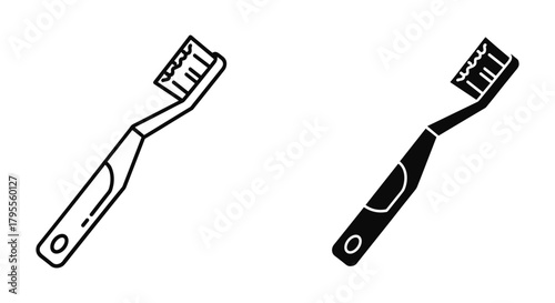 Toothbrush outline and solid icon design for dental hygiene and oral care