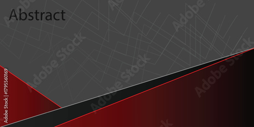 Abstract black and red polygons overlapped on dark steel mesh background with free space for design. modern technology background