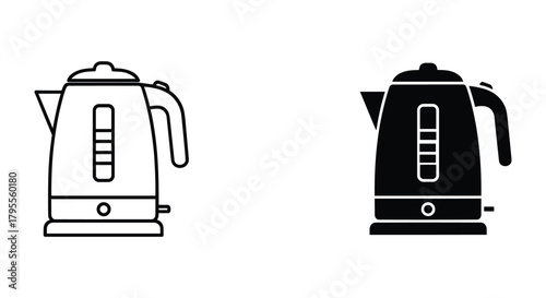 Electric kettle line and glyph icons. modern household appliance symbol.