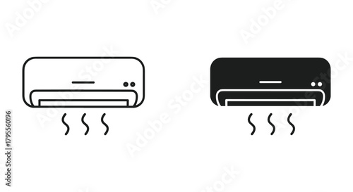 Air conditioner unit outline and solid icon for climate control and cooling.