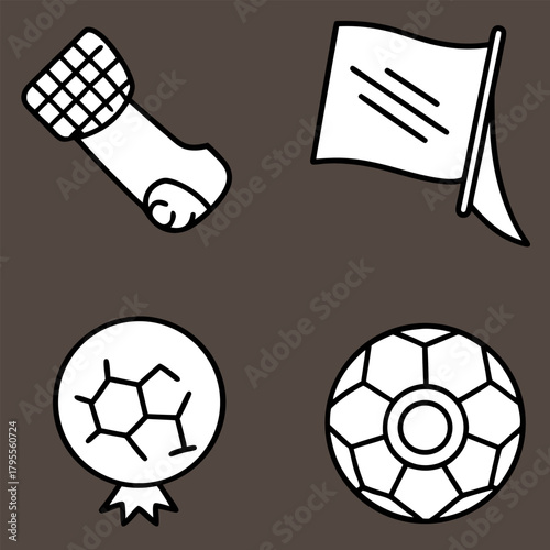 WeRealistic fan attributes round concept with soccer ball supporter horned and cylinder hats cap badges scarf foam gloves tickets flags vuvuzela trumpets illustration