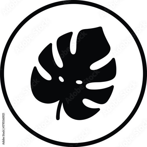 Illustrator Monstera deliciosa tropical leaf in a circle frame Silhouette vector