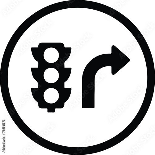 Illustrator Right turn signal traffic light information sign Silhouette vector