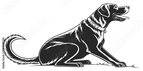 black and white cartoon illustration of a dog