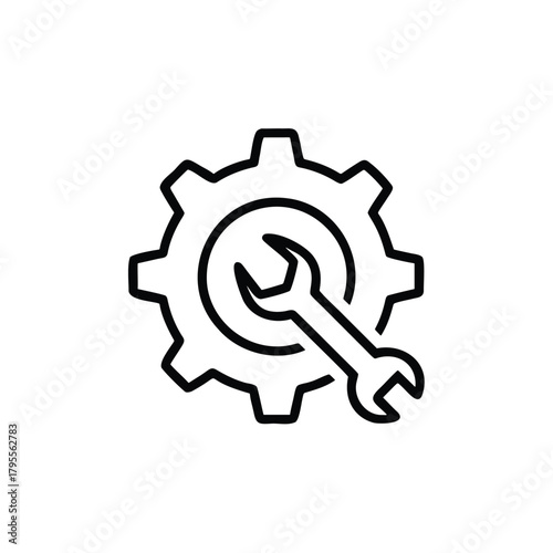 Gear With Wrench Overlay Repair Line Icon
