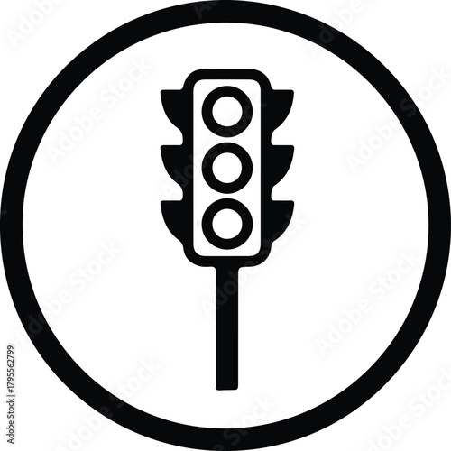 Illustrator Traffic light inside black circle road sign Silhouette vector
