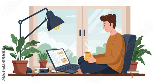 Man With Laptop Relaxing at Home