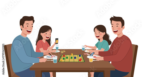 Family playing game at table