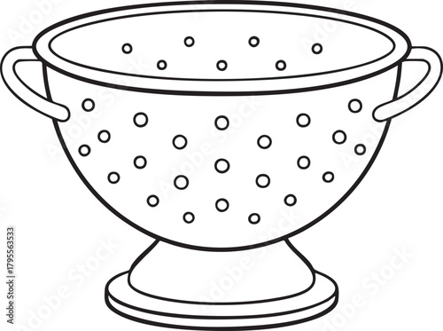 Simple kitchen colander utensil line art illustration for food draining and cooking design vector