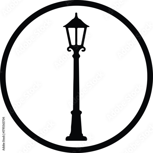 Illustrator Vintage street lamp post in circle Silhouette vector
