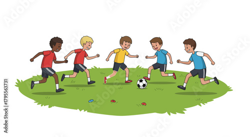 Kids Playing Soccer on Green Grass