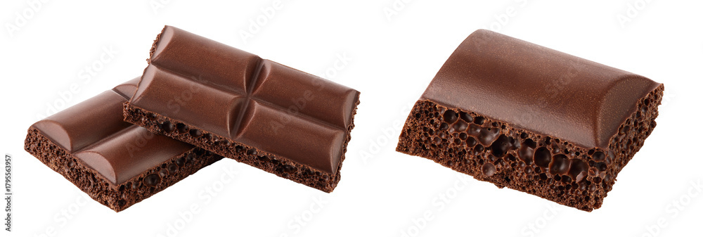 Fototapeta premium Small dark chocolate pieces isolated on white background