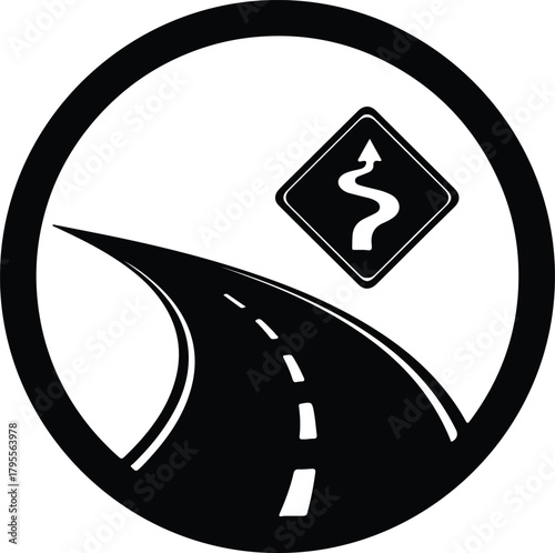 Illustrator winding road sign travel destination transportation route Silhouette vector