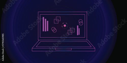 Abstract background Laptop displaying glowing digital financial charts  digital laptop displaying futuristic growth chart with