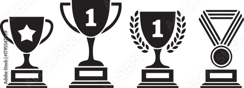 Trophy and Medal Icons Set: Award, Victory, Success, and Achievement
