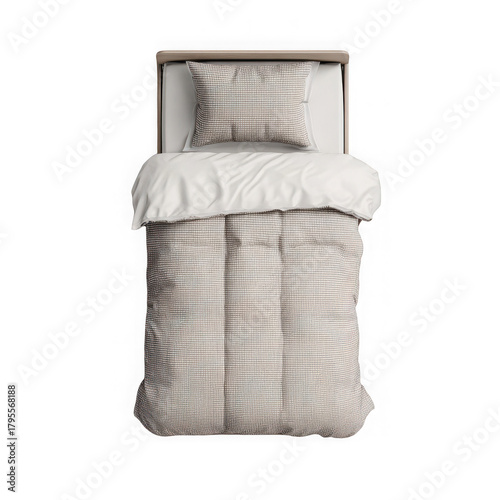 Simple Single Bed. Top view. Interior Design Template For Virtual Staging. on a white background