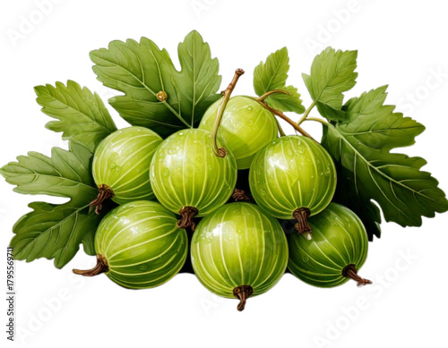 Angled Side View of Gooseberries Cluster, Realistic 3D Vector Illustration, Isolated Transparent Background PNG