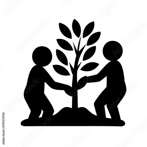 Two people planting a tree, environmental teamwork concept Vector, illustration
