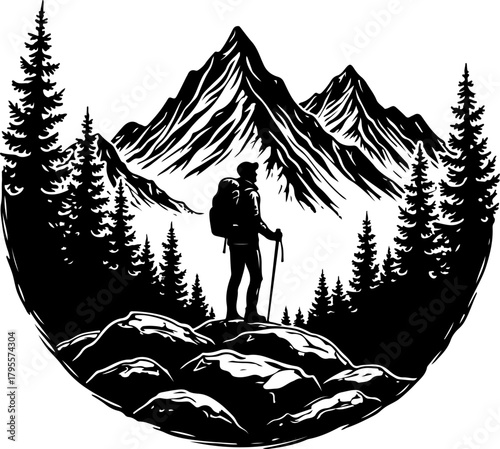 Lone Trekker in the Mountains