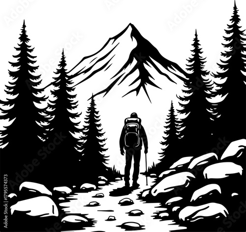 Mountain Hiking Silhouette SVG | Adventure Trekker Vector Design