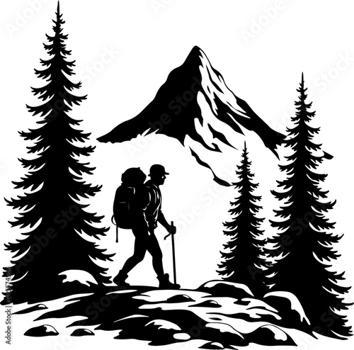 Mountain Hiking Silhouette SVG | Adventure Trekker Vector Design