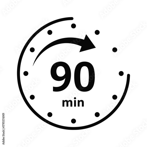 90 minute timer icon with arrow and dots