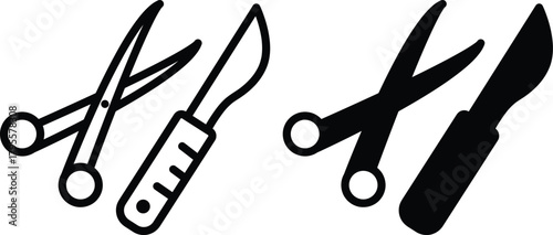 Medical Surgical Instruments Scissors And Scalpel Blade Knife Vector Silhouette and Pictogram..eps