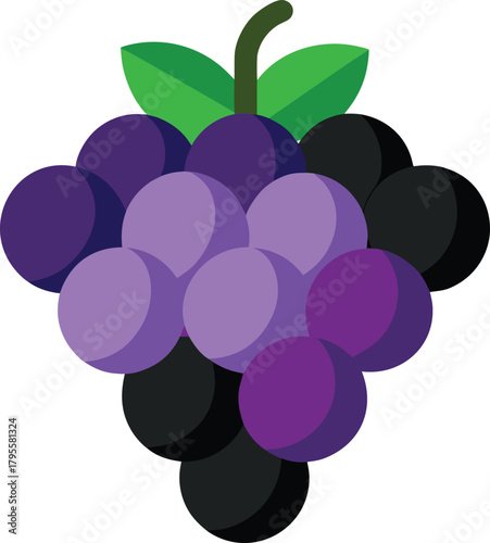 Grape cluster flat design vector illustration for food health