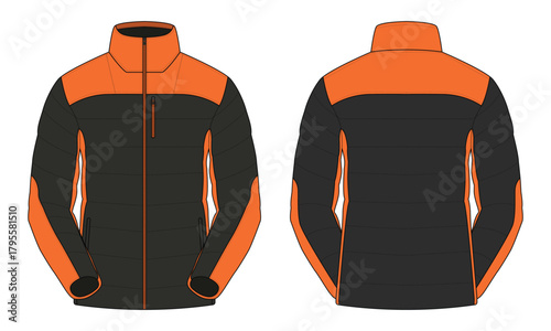 Black and orange puffer jacket template