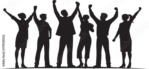 Silhouette of Celebrating People in Pyramid Formation Isolated on White Background Group Teamwork Joy Achievement Success Happiness Concept