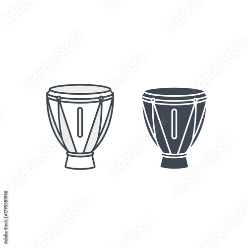 Bongo Drum Icon Set Two Variations Outline and Silhouette Style African Percussion Instrument Graphic