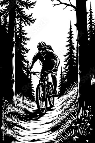 Mountain Biker in Forest Silhouette