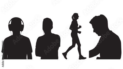 Set of people silhouettes vector illustration of diverse activities isolated on white background