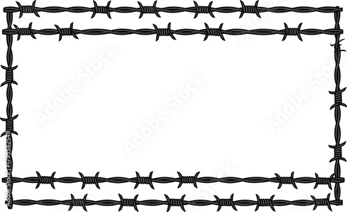 Barbed wire frame, security border, sharp metal, confinement symbol, protective fencing, danger concept, industrial design, harsh barrier, empty space, silhouette