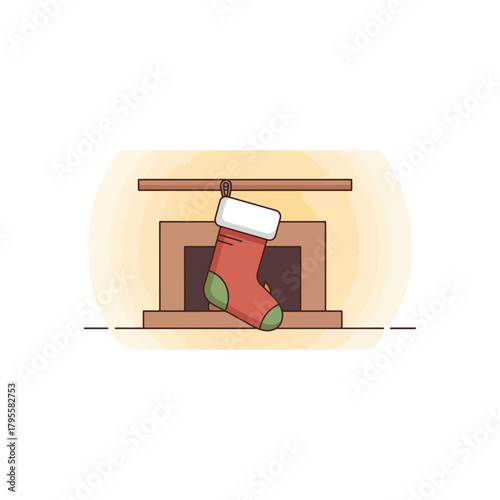 Christmas stocking hanging on a fireplace mantel with a warm glow background celebrating the holiday season winter warmth