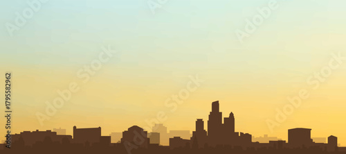 Panoramic poster of the city skyline with misty background buildings, hills sunrise, sunset and clouds of CHICAGO, UNITED STATES