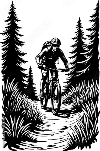 Mountain Biker in Forest Silhouette