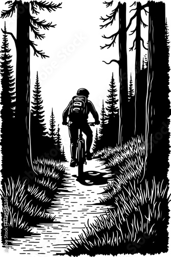 Mountain Biker in Forest Silhouette