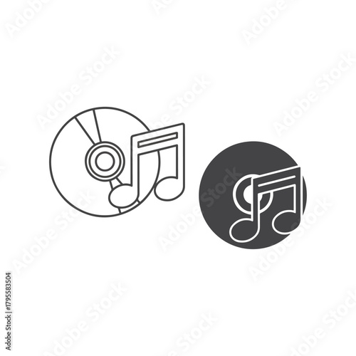 Compact disc icon with music notes isolated on white and dark background, vector illustration for music concept