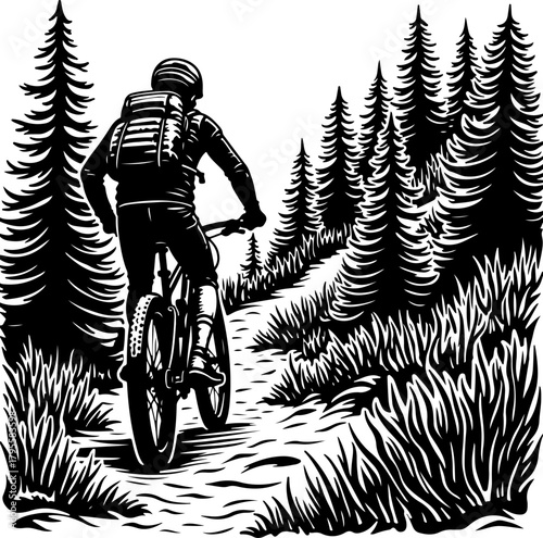 Mountain Biker in Forest Silhouette