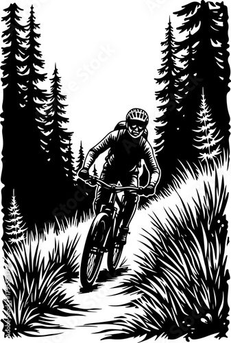 Mountain Biker in Forest Silhouette