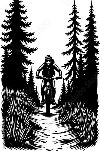 Mountain Biker in Forest Silhouette