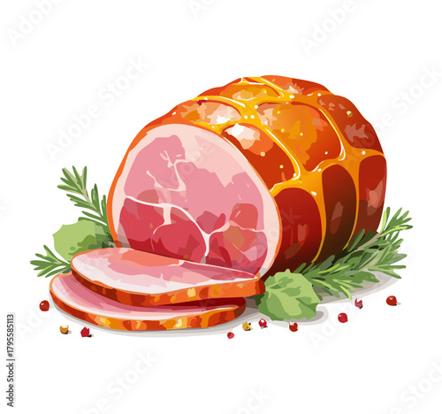 Glazed Ham Slice Vector Illustration — Festive Holiday Meat Clipart Set