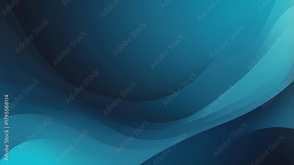 Naklejka premium Dynamic flowing abstract waves in cool teal and deep navy gradients create a modern, sophisticated backdrop for business and tech presentations.