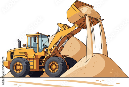 Wheel Loader Heavy Material Handling Machine Vector — Construction Equipment for Earthmoving, Loading, and Bulk Transport