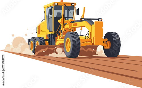 Motor Grader Road Construction Machine Vector — Precision Surface Leveling Equipment for Highway, Earthwork, and Infrastructure Projects